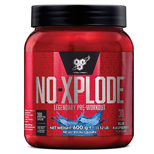 BSN Nutrition N.O.-Xplode, Suplementos Deportivos Pre Workout en Polvo con Creatina Monohidrato, Cafeina, Beta Alanina, Vitamina D y Vitamina B Complex, Frambuesa Azul, 30 Porciones, 0.6 kg