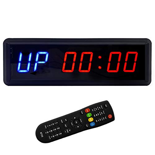 BTBSIGN - Cronómetro y temporizador de intervalos LED con reloj y control remoto para gimnasio en casa (dos azul+cuatro rojos)