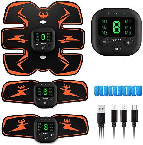 BuFan Electroestimulador Muscular Abdominales, 6 Modos y 10 Niveles de Intensidad EMS Estimulador Muscular con 20 PCS Reemplazo Gel Pad para Abdomen/Cintura/Pierna/Brazo BuFan Electroestimulador Muscular Abdominales, 6 Modos y 10 Niveles de Intensidad EMS Estimulador Muscular con 20 PCS Reemplazo Gel Pad para Abdomen/Cintura/Pierna/Brazo