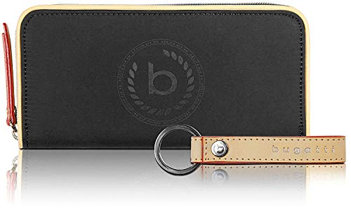 Bugatti Lido Cartera Mujer con Seguridad RFID, Monedero y Cremallera - Negro