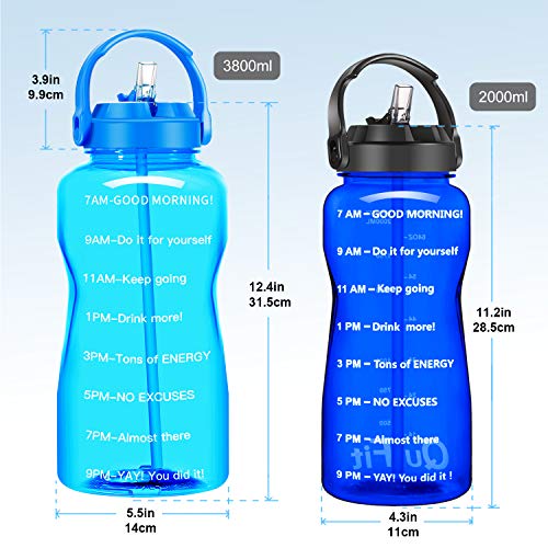 BuildLife Botella de agua motivacional de 2 L, sin BPA, con pajita y soporte para teléfono, recordatorio para beber más diario/a prueba de fugas, reutilizable, gran capacidad (azul, 2 litros)