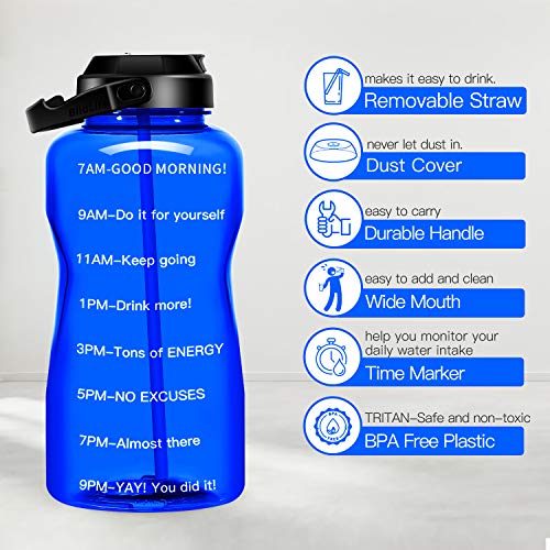 BuildLife Botella de agua motivacional de 2 L, sin BPA, con pajita y soporte para teléfono, recordatorio para beber más diario/a prueba de fugas, reutilizable, gran capacidad (azul, 2 litros)