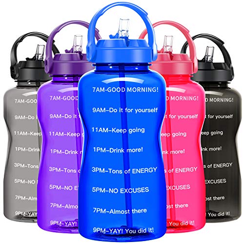 BuildLife Botella de agua motivacional de 2 L, sin BPA, con pajita y soporte para teléfono, recordatorio para beber más diario/a prueba de fugas, reutilizable, gran capacidad (azul, 2 litros)