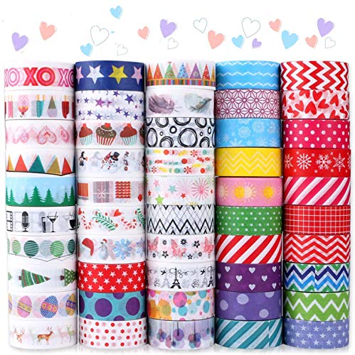 Buluri 50 Rollos de Cinta Adhesiava Washi Cinta Adhesiva Decorativa para Scrapbooking DIY Manualidades