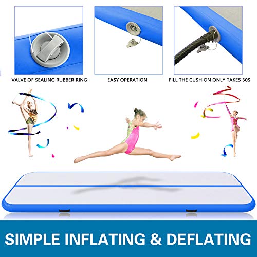 BuoQua Airtrack Gimnasia Colchonetas Gimnasio Alfombra Inflable Colchoneta Inflable de Gimnasia Alfombra de Entrenamiento sin Bomba (Azul, 300 * 100 * 20)