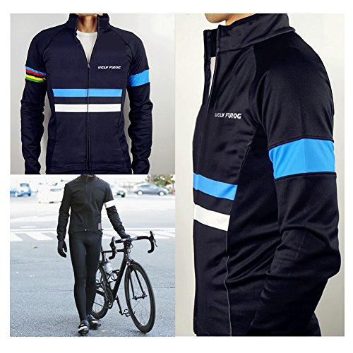 BurningBikewear Uglyfrog Conjunto Ciclismo Moda Hombre Invierno/Otoño 3D Cojín Pantalones Larga Thermo Lana Malliot de Ciclismo Ropa de Ciclista Bodies Anti-frío ZRMX07