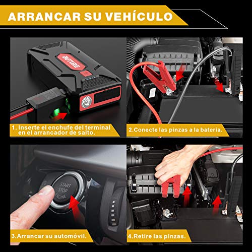 BuTure 1600A Arrancador de Coches, 20000mAh Arrancador de Baterias de Coche para 8.0L Gasolina o 7.0L Diesel, con Carga Rápida QC3.0, Tipo C, EC5 Adaptador.