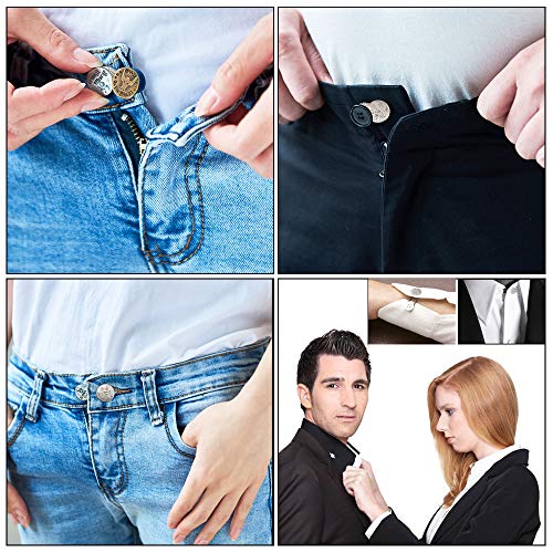 BUZIFU 6pcs Botones Extensores para Pantalones Vaqueros, Material de Metal, Fácil de Usar y Desmontar, Ideal para Alargar La Anchura de Cintura de Los Pantalones, para Hombre, Mujer y Niño