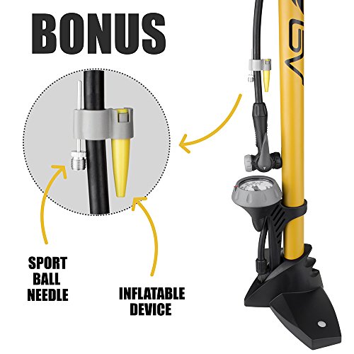 BV - Bomba de Aire ergonómica para Bicicleta con manómetro con Cabezal de válvulas Presta y Schrader, 160 PSI BV - Bomba de Aire ergonómica para Bicicleta con manómetro con Cabezal de válvulas Presta y Schrader, 160 PSI