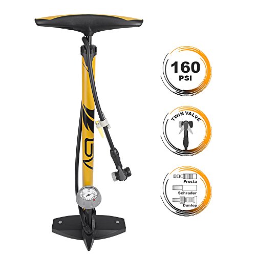 BV - Bomba de Aire ergonómica para Bicicleta con manómetro con Cabezal de válvulas Presta y Schrader, 160 PSI BV - Bomba de Aire ergonómica para Bicicleta con manómetro con Cabezal de válvulas Presta y Schrader, 160 PSI