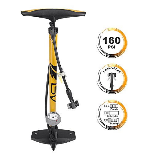 BV - Bomba de Aire ergonómica para Bicicleta con manómetro con Cabezal de válvulas Presta y Schrader, 160 PSI