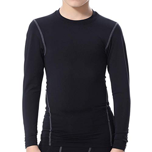 Bwiv Camiseta Térmica Interior Niños Camiseta Deporte Manga Larga de Compresión Ropa Interior Polar Niño Secado Rápido Transpirable Invierno Esquí(L140, Negro Grís)