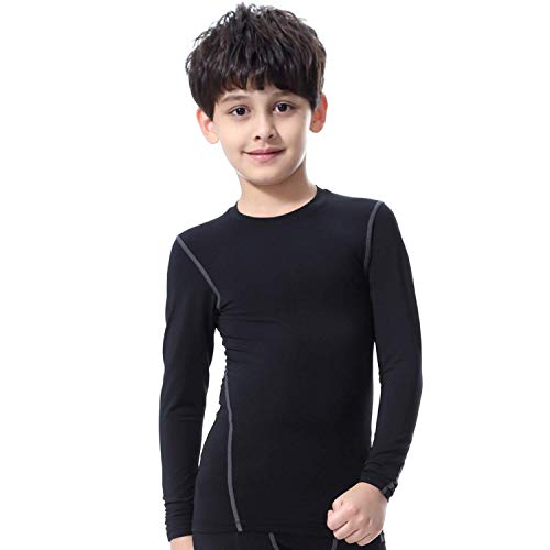 Bwiv Camiseta Térmica Interior Niños Camiseta Deporte Manga Larga de Compresión Ropa Interior Polar Niño Secado Rápido Transpirable Invierno Esquí(L140, Negro Grís)