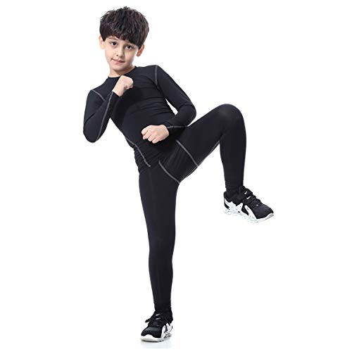 Bwiv Conjunto Térmico para Niños Camiseta Térmica de Manga Larga Pantalones Térmicos para Niños Ropa Interior Niña Esquí Elástico Secado Rápido(L140, Negro Grís Conjunto) Bwiv Conjunto Térmico para Niños Camiseta Térmica de Manga Larga Pantalones Térmicos para Niños Ropa Interior Niña Esquí Elástico Secado Rápido(L140, Negro Grís Conjunto)