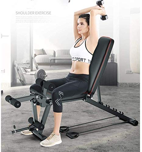 Byakns Máquina de fitness incendiada multifuncional, tabla abdominal abdominales, banco de pesas ajustable con máquina de remo inclinada plana utilidad ejercicio ejercicio ejercicio entrenamiento banc