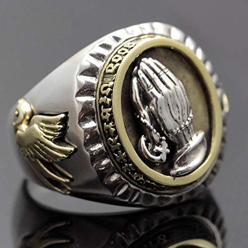 C- Joyería de Plata tailandesa Retro Anillo de Apertura del Hombre Oración Mano S925 Anillo de Plata Personalidad Moda Hombre dominante,12