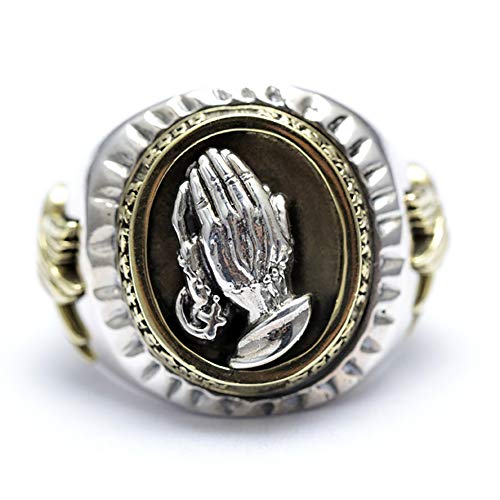 C- Joyería de Plata tailandesa Retro Anillo de Apertura del Hombre Oración Mano S925 Anillo de Plata Personalidad Moda Hombre dominante,12