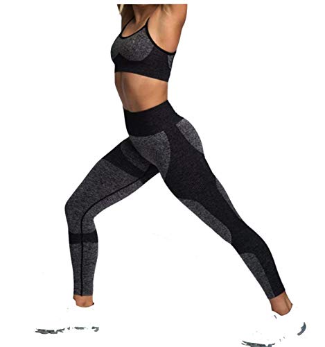 C K CrisKat Conjunto Deportivo Femenino Sujetador y Pantalones de Yoga Traje Deportivo Conjunto de Leggings y Sujetador Deportivo Conjunto de Yoga Sólido sin Costuras para Fitness (S, Negro)