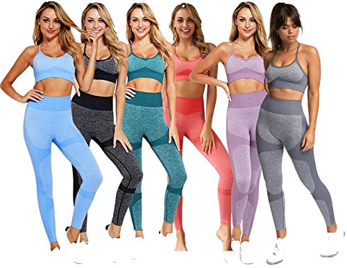 C K CrisKat Conjunto Deportivo Femenino Sujetador y Pantalones de Yoga Traje Deportivo Conjunto de Leggings y Sujetador Deportivo Conjunto de Yoga Sólido sin Costuras para Fitness (S, Negro)