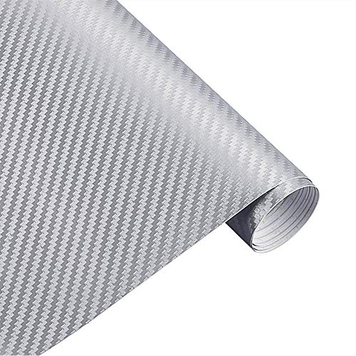 C100AE 6D Vinilo Fibra de Carbono Adhesiva, Vehículos Película Pegatina Decoración Autoadhesiva A Prueba de Agua Libre de Burbuja, DIY Decoración para Coche Motocicleta PC Muebles, 300cm*30cm (Plata)