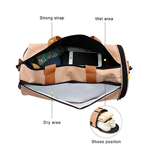 C100AE Bolsa Deporte y Viaje para Mujer y Hombre, Bolsa de Viaje Bolsa de Gimnasio con Compartimento para Zapatos y Ropa Mojada, Multiuso como Plegable Bolsa de Hombro Weekend (Rosa Claro)