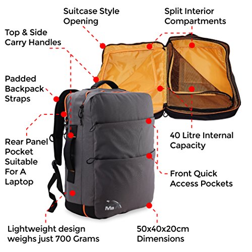 Cabin Max Edinburgh - Maleta de Cabina y Mochila de Portátil - Compartimento Acolchado para Portátil o iPad - Mochila Ligera y Elegante de 50x40x20 cm Embarque Prioritario de Ryanair