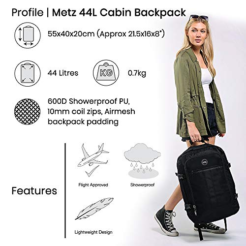 Cabin Max Metz Mochila de Viaje Equipaje de Mano Aprobada para Transporte Aéreo Maleta de Cabina 55x40x20 cm 44 L