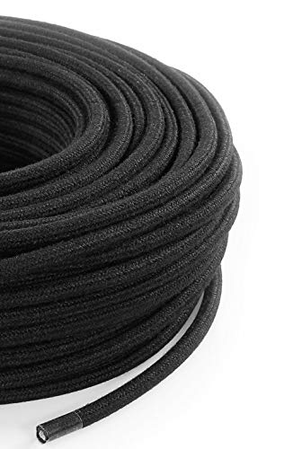 Cable eléctrico redondo/redondo revestido de tela, color negro, algodón, sección 2 x 0,75 (5 metros)