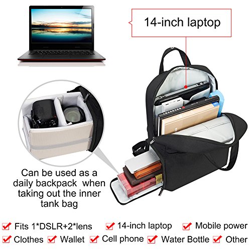 CADeN Mochila cámara réflex - Estilo Casual Incluye Cubierta contra la Lluvia y diseño antirrobo Que Puede acomodar 1 cámara 2 Lentes 1 trípode y Otros Accesorios fotográficas para Canon Nikon Sony