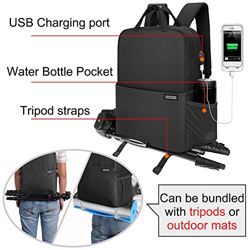 CADeN Mochila cámara réflex - Estilo Casual Incluye Cubierta contra la Lluvia y diseño antirrobo Que Puede acomodar 1 cámara 2 Lentes 1 trípode y Otros Accesorios fotográficas para Canon Nikon Sony