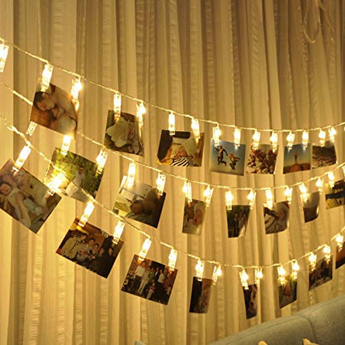 Cadena de luces LED para fotos, 6 m, 40 luces LED, clip de fotos, cadenas de luces, interiores, Navidad, habitación de los niños, exteriores, fiestas, bodas, funciona con pilas, blanco cálido Cadena de luces LED para fotos, 6 m, 40 luces LED, clip de fotos, cadenas de luces, interiores, Navidad, habitación de los niños, exteriores, fiestas, bodas, funciona con pilas, blanco cálido
