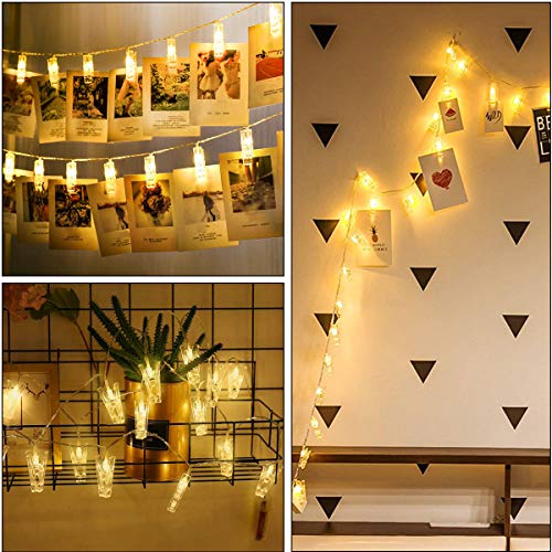 Cadena de luces LED para fotos, 6 m, 40 luces LED, clip de fotos, cadenas de luces, interiores, Navidad, habitación de los niños, exteriores, fiestas, bodas, funciona con pilas, blanco cálido Cadena de luces LED para fotos, 6 m, 40 luces LED, clip de fotos, cadenas de luces, interiores, Navidad, habitación de los niños, exteriores, fiestas, bodas, funciona con pilas, blanco cálido