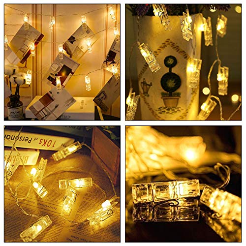 Cadena de luces LED para fotos, 6 m, 40 luces LED, clip de fotos, cadenas de luces, interiores, Navidad, habitación de los niños, exteriores, fiestas, bodas, funciona con pilas, blanco cálido Cadena de luces LED para fotos, 6 m, 40 luces LED, clip de fotos, cadenas de luces, interiores, Navidad, habitación de los niños, exteriores, fiestas, bodas, funciona con pilas, blanco cálido