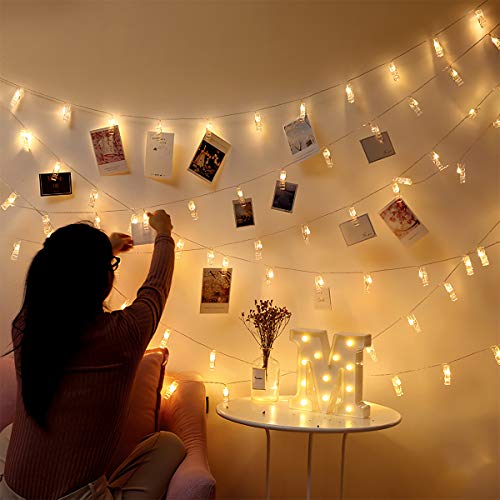 Cadena de luces LED para fotos, 6 m, 40 luces LED, clip de fotos, cadenas de luces, interiores, Navidad, habitación de los niños, exteriores, fiestas, bodas, funciona con pilas, blanco cálido Cadena de luces LED para fotos, 6 m, 40 luces LED, clip de fotos, cadenas de luces, interiores, Navidad, habitación de los niños, exteriores, fiestas, bodas, funciona con pilas, blanco cálido