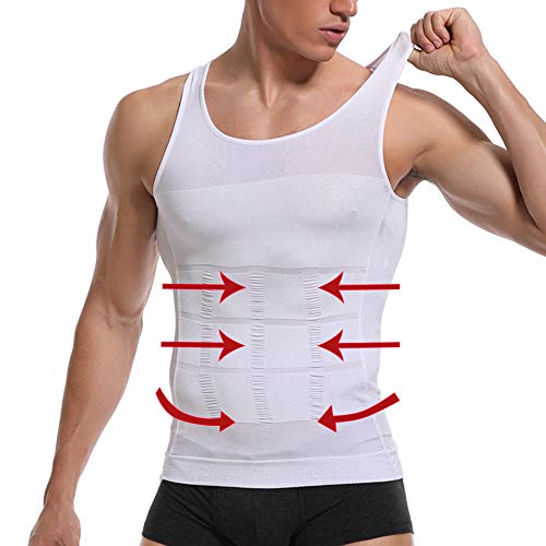 Caidi - Camiseta de tirantes para hombre, sin mangas y sin mangas, para musculación plana, talla L, color blanco