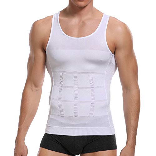 Caidi - Camiseta de tirantes para hombre, sin mangas y sin mangas, para musculación plana, talla L, color blanco