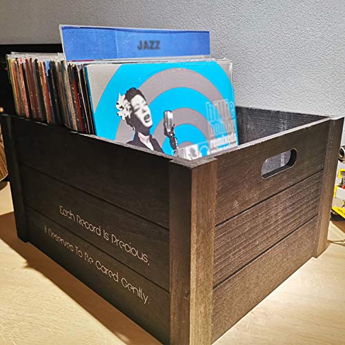 Caja de almacenamiento de discos de vinilo, soporte de exhibición de CD de madera Estuche portátil para revistas de escritorio sobre encimera - para grabadores de 12 "y 7" ( Color : Dark coffee )