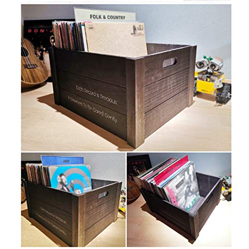 Caja de almacenamiento de discos de vinilo, soporte de exhibición de CD de madera Estuche portátil para revistas de escritorio sobre encimera - para grabadores de 12 "y 7" ( Color : Dark coffee )