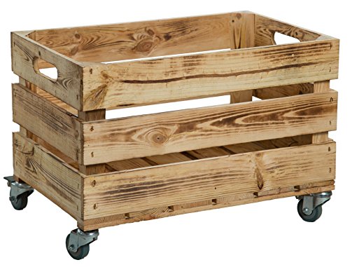 Caja de fruta estable con ruedas y asas, caja de manzanas y vino del antiguo país, natural, dimensiones aprox. 54 x 35 x 35 cm (flameado con ruedas) Caja de fruta estable con ruedas y asas, caja de manzanas y vino del antiguo país, natural, dimensiones aprox. 54 x 35 x 35 cm (flameado con ruedas)