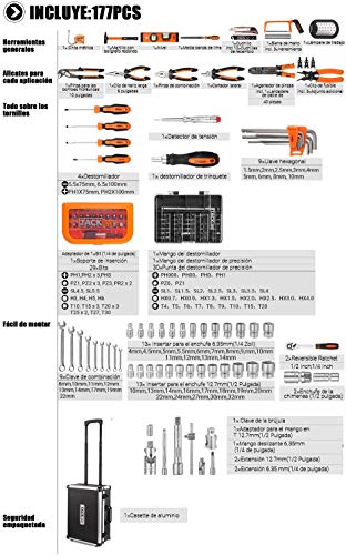 Caja de herramientas Pull Rod, un juego completo de caja de herramientas de 177 piezas, caja de aluminio multifunción CR-V: martillo, destornillador, alicates, funda-HHK5B.