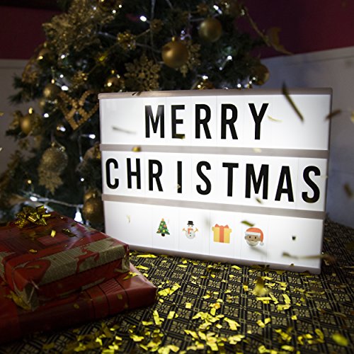 Caja de Luz LED A4 con 300 Letras, Divertidos Emojis y 2 Rotuladores | Ñ y Ç Incluidas | Light Box Ideal para Decoración Vintage en Hogar, Habitación | Regalo Original Navidad y Cumpleaños
