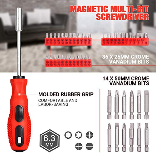 Caja Herramientas 102 en 1, POPOMAN Maletín de Herramientas Portátil 102 Piezas, Destornillador con Cuchillo de Martillo, Herramientas Mecánicas para Reparaciones Diarias, Perfecto Hogar y Oficina