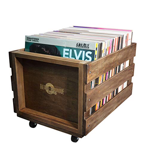 Cajón de Almacenamiento de Registro de LP de madera en Ruedas para hasta 100 álbumes, por Retro Musique