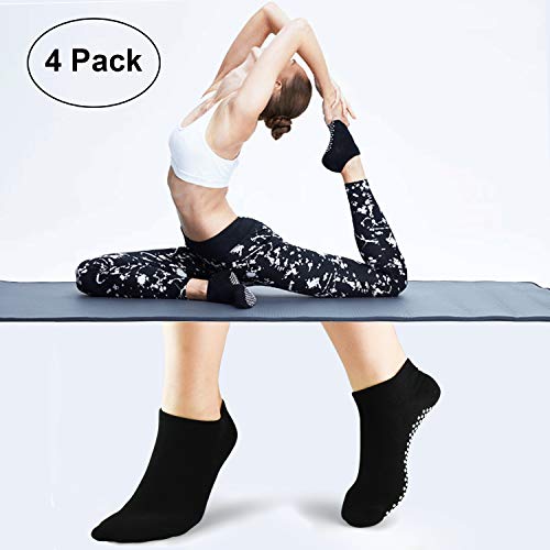 Calcetines de ballet para pilates, de Hycles, antideslizantes, adhesivos, 02 negros, 4