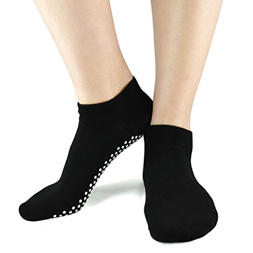 Calcetines de ballet para pilates, de Hycles, antideslizantes, adhesivos, 02 negros, 4