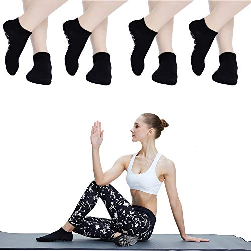 Calcetines de ballet para pilates, de Hycles, antideslizantes, adhesivos, 02 negros, 4