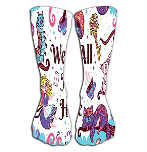 Calcetines de compresión GHEDPO para mujeres y hombres, ideales para correr, deportes atléticos, crossfit, viajes de vuelo de 50 cm, estampado de personajes Alicia Wonderland All Mad Here Calcetines de compresión GHEDPO para mujeres y hombres, ideales para correr, deportes atléticos, crossfit, viajes de vuelo de 50 cm, estampado de personajes Alicia Wonderland All Mad Here