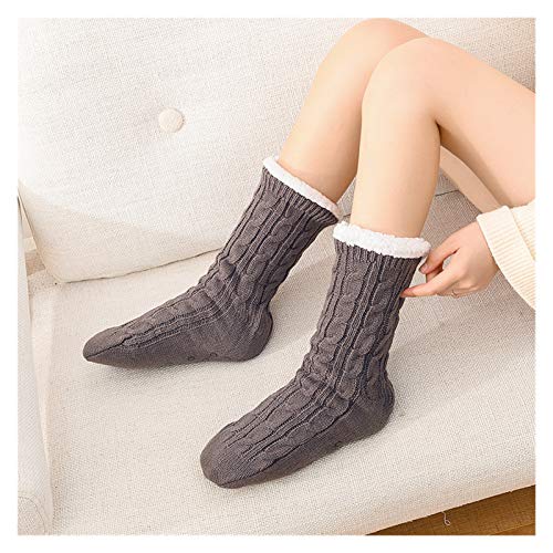 Calcetines esponjosos Calcetines de zapatillas de mujer gruesa cálida piel invernadero de invierno de invierno de color sólido de punto de tejer cordero calcetines de lana con puntos sin patines