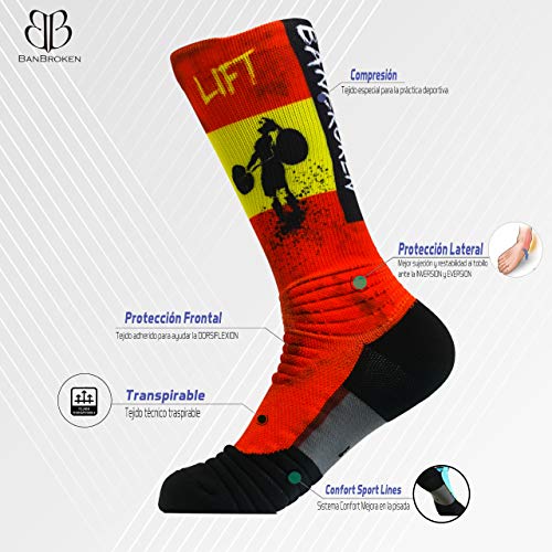 Calcetines SPAIN BANBROKEN (1 PAR) Estabilidad en pie Fitness, Gimnasio, Crossfit, Running, Halterofilia, Ciclismo - Hombre, Mujer -Unisex (2unds) (SPAIN, L/XL)