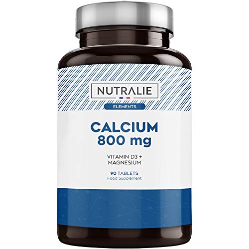 Calcio 800 mg con Magnesio y Vitamina D | Mantenimiento de Huesos, Dientes y Músculos Normales con Calcio, Magnesio y Vitamina D3 de Alta Absorción | 90 comprimidos Nutralie